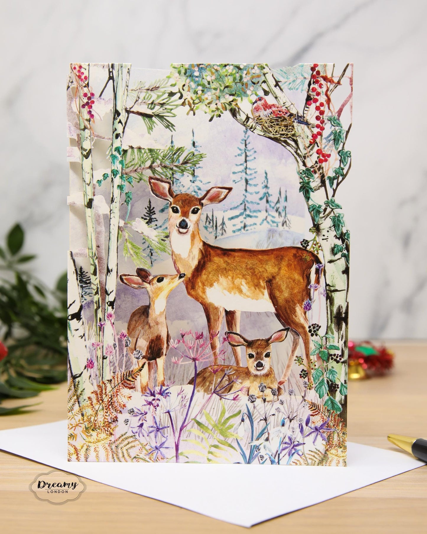 Laser Cut Mother Deer Christmas Card