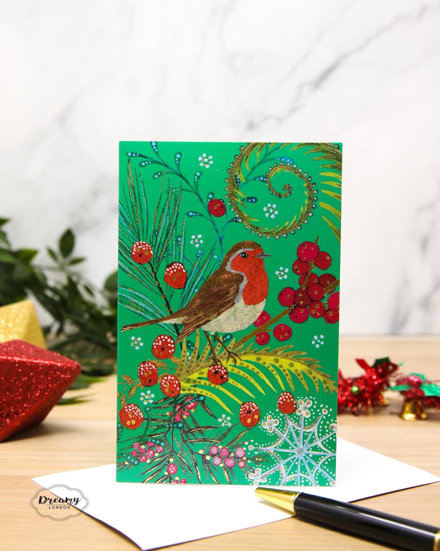 Christmas Robin & Festive Plants Classy Christmas Card Pack