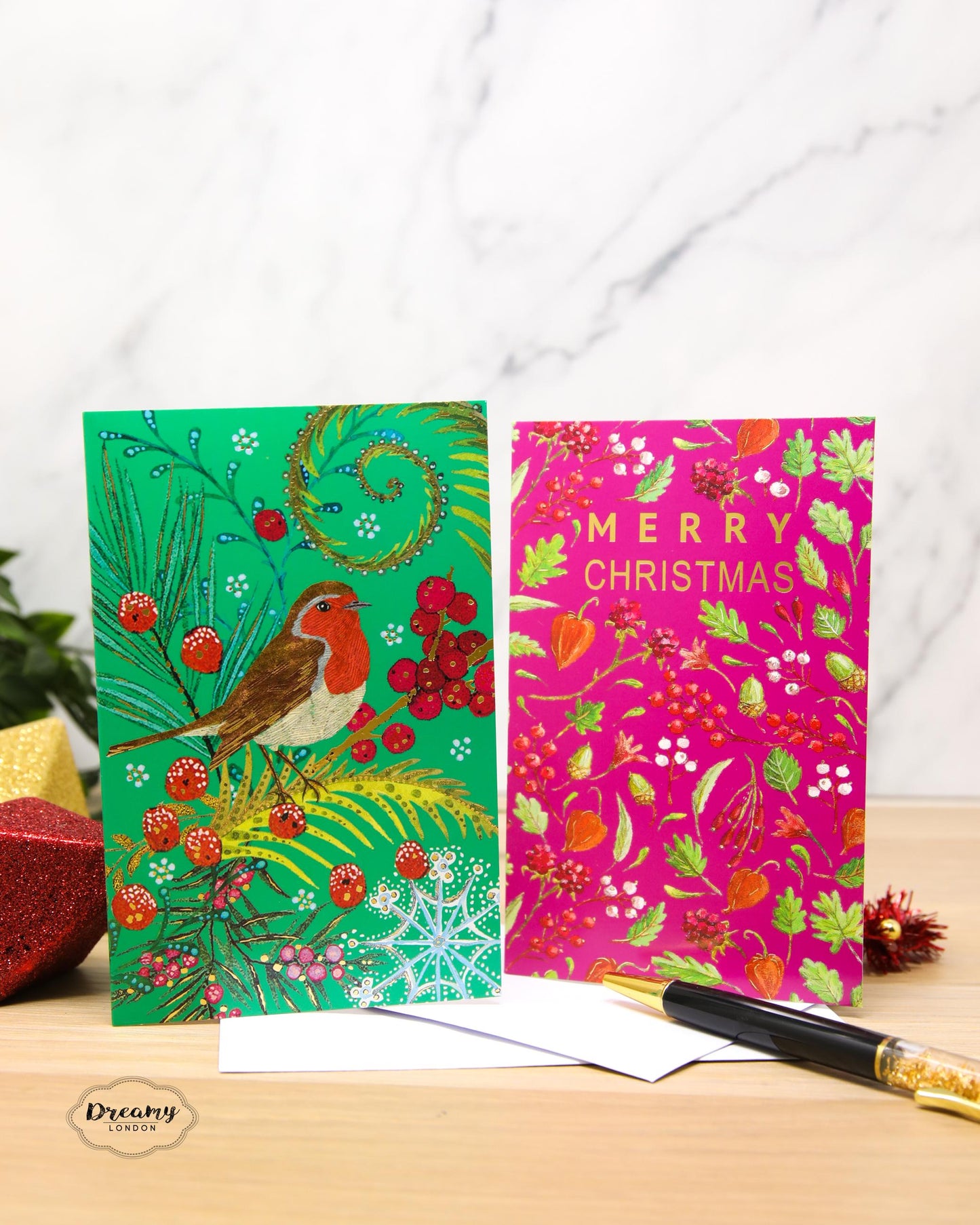 Christmas Robin & Festive Plants Classy Christmas Card Pack