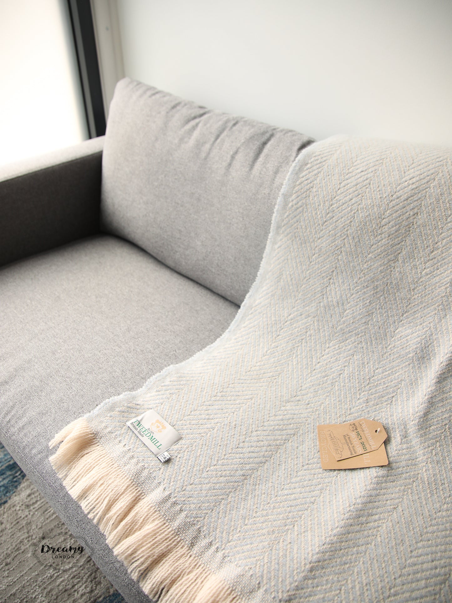 Baby Blue Herringbone Thick Wool Blanket