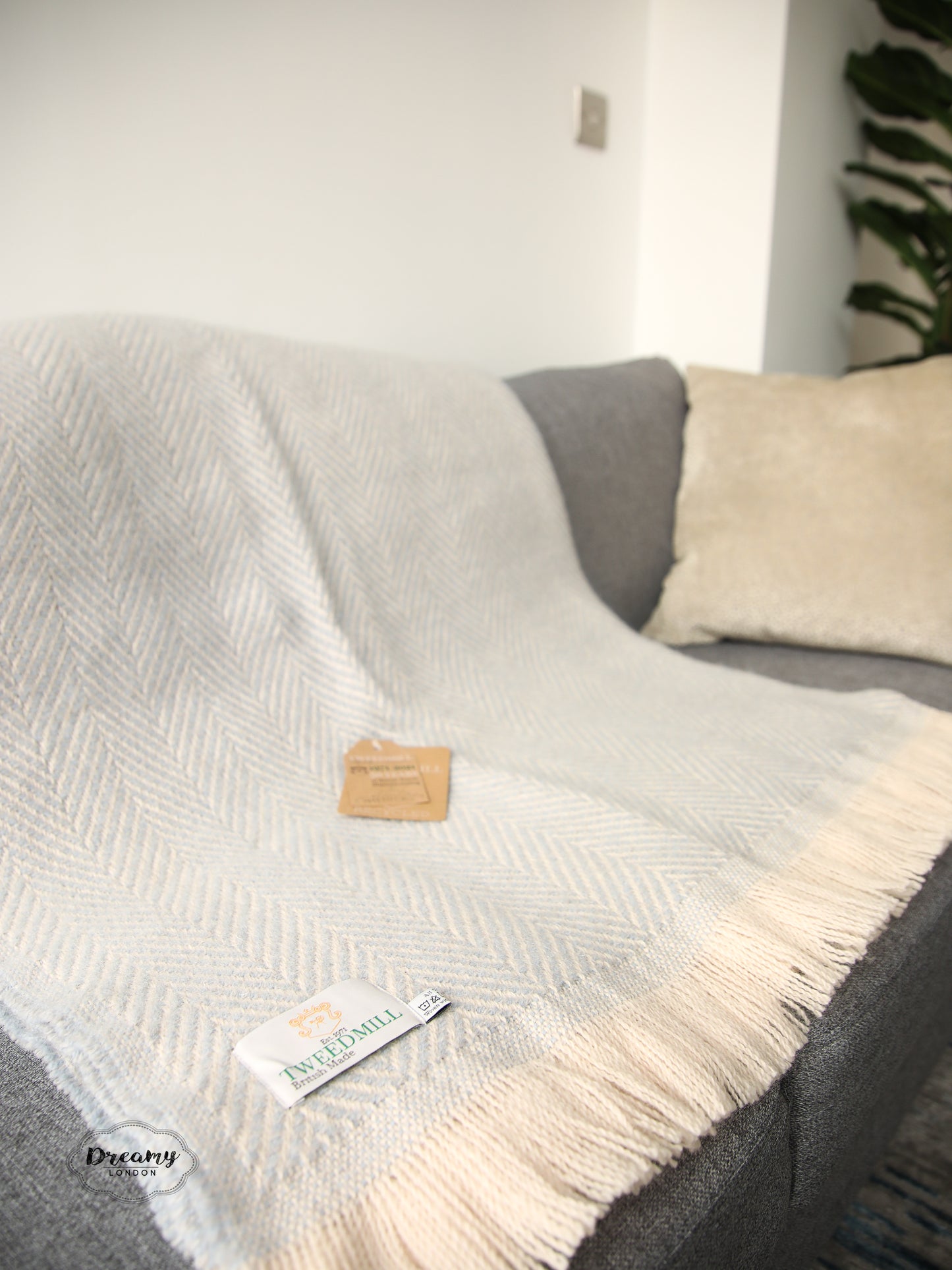 Baby Blue Herringbone Thick Wool Blanket