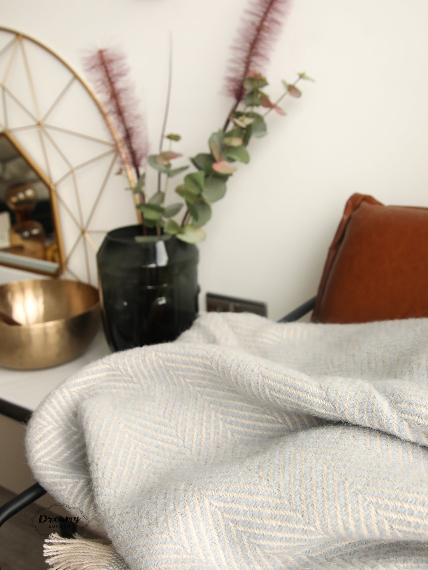 Baby Blue Herringbone Thick Wool Blanket