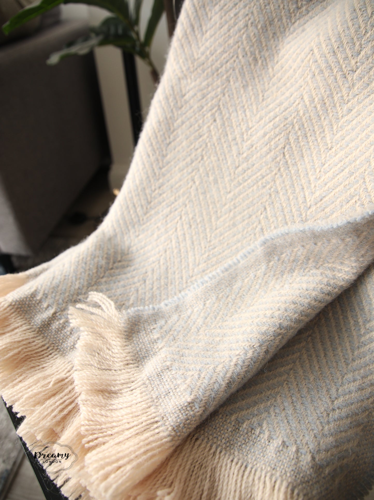 Baby Blue Herringbone Thick Wool Blanket