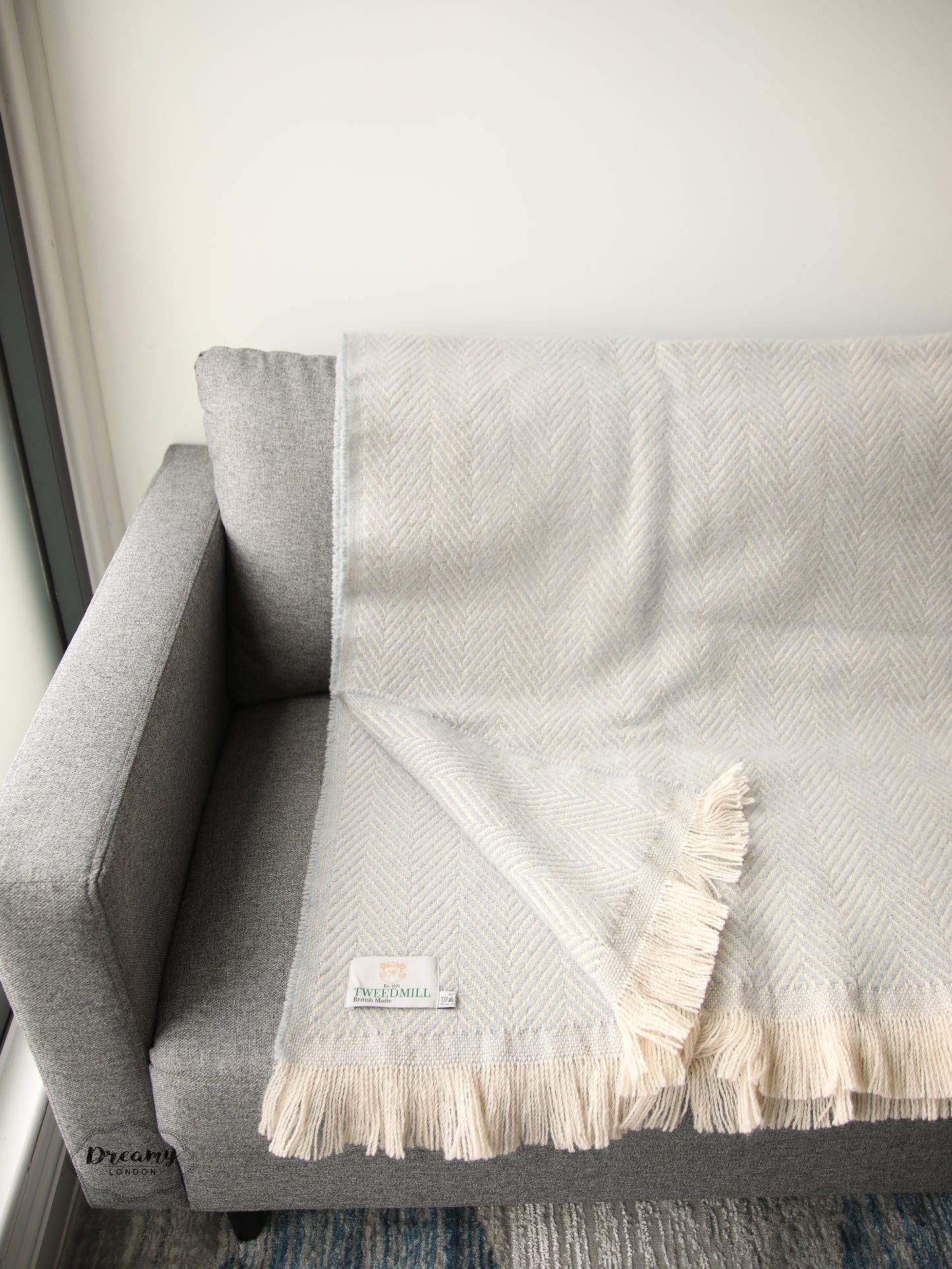 Baby Blue Herringbone Thick Wool Blanket