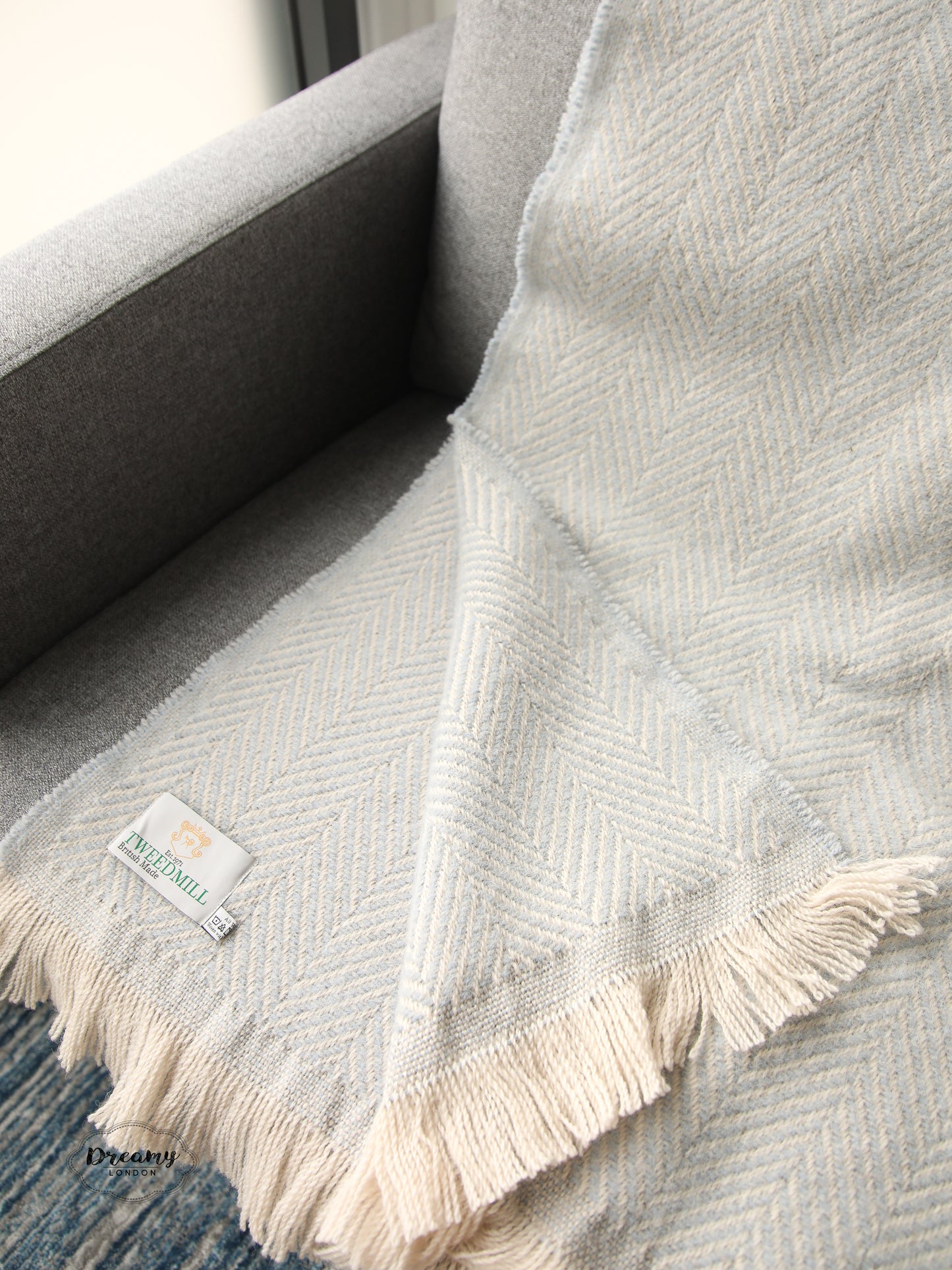 Baby Blue Herringbone Thick Wool Blanket