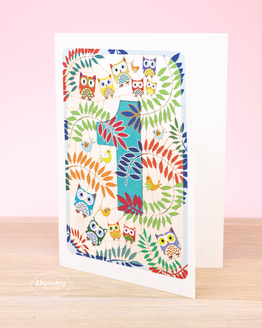 1st Birthday Card Owls Laser Cut - dreamylondon