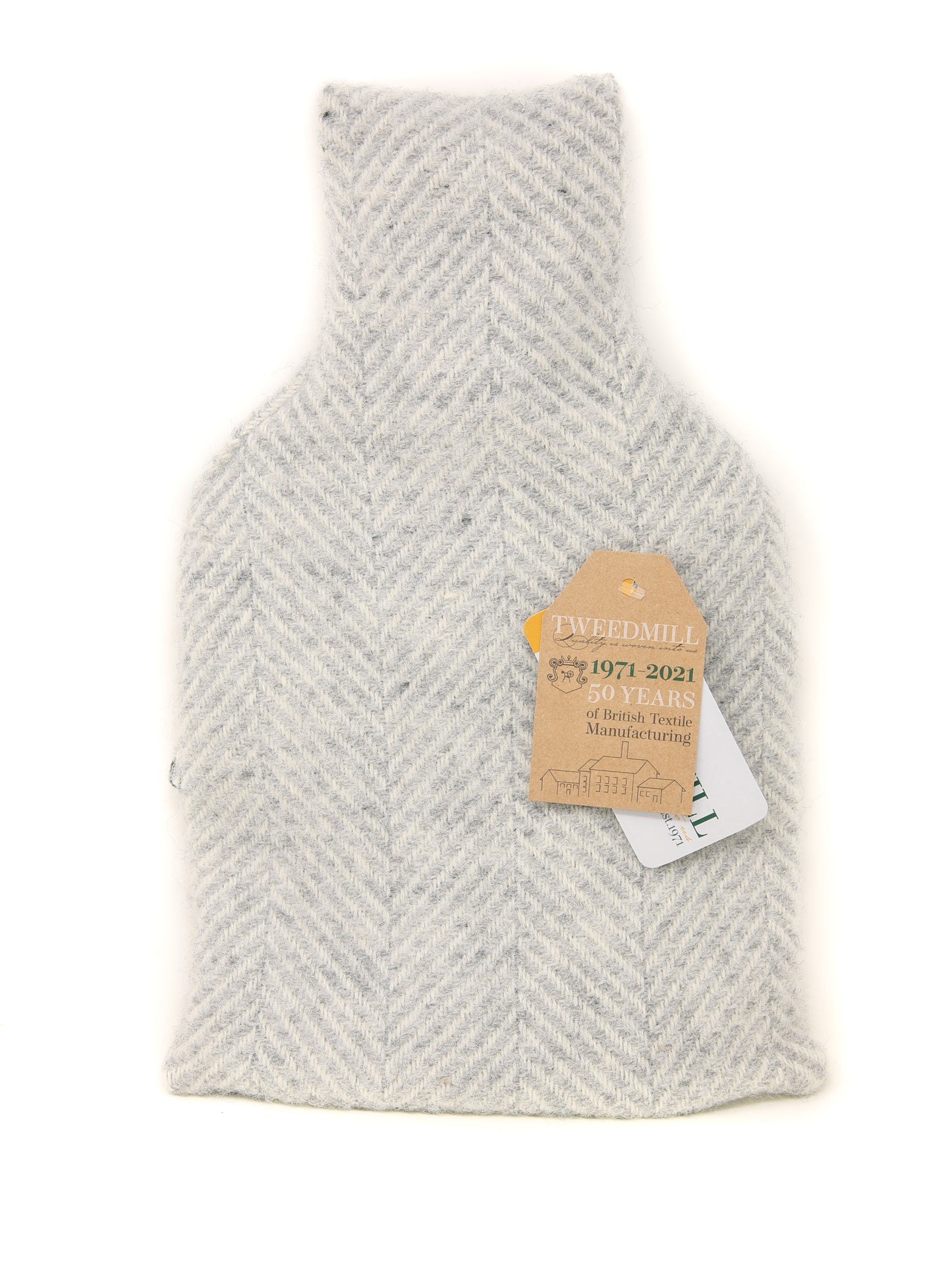 Addison Hot Water Bottle with Herringbone Grey Wool Cover
