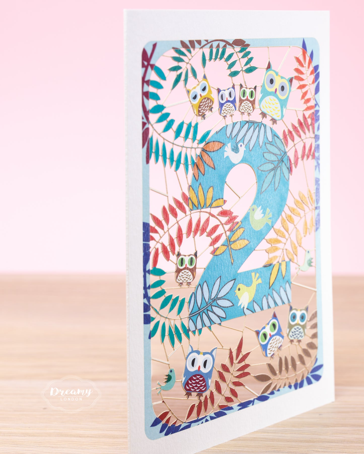 2nd Birthday Card Owls Laser Cut - dreamylondon