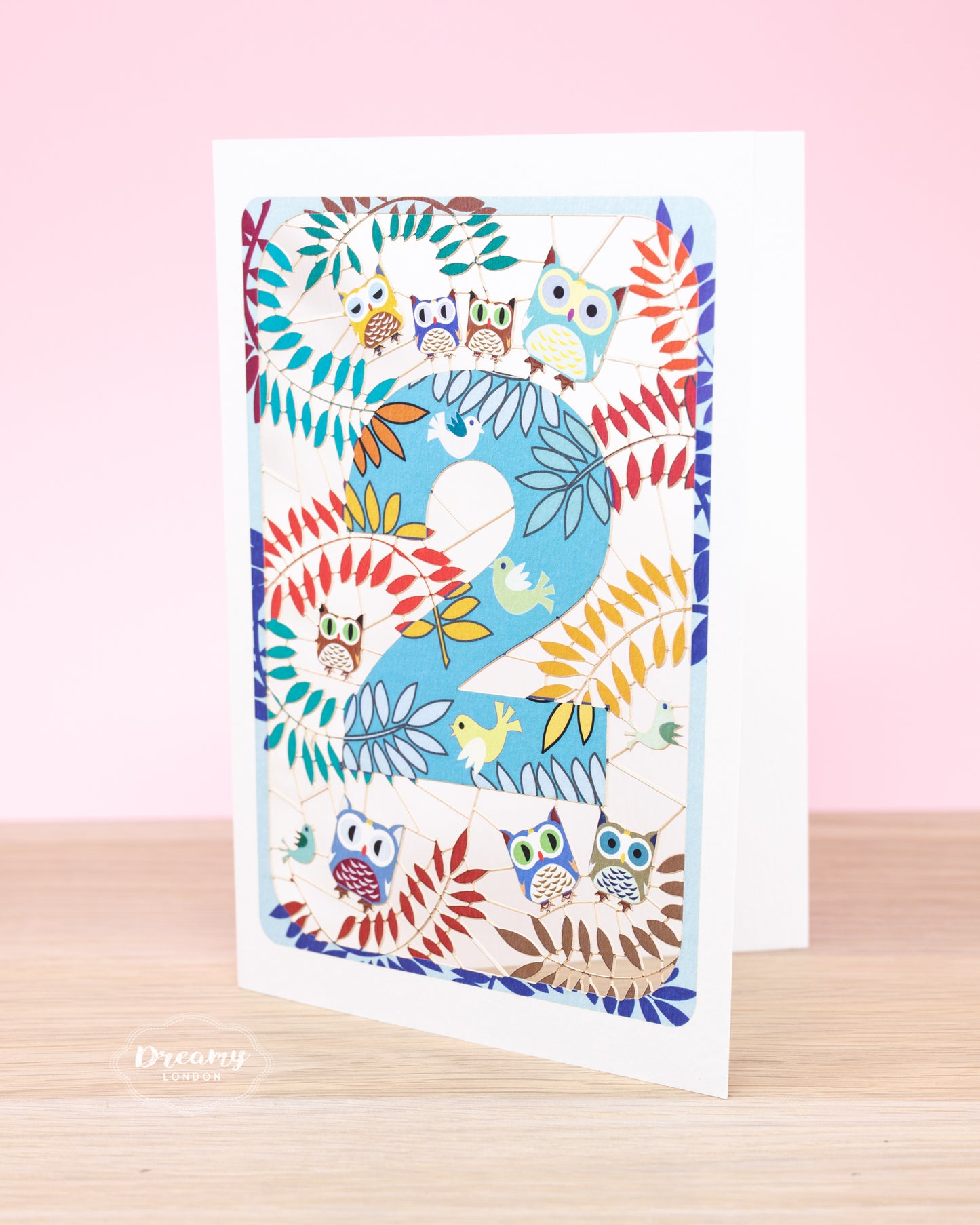 2nd Birthday Card Owls Laser Cut - dreamylondon