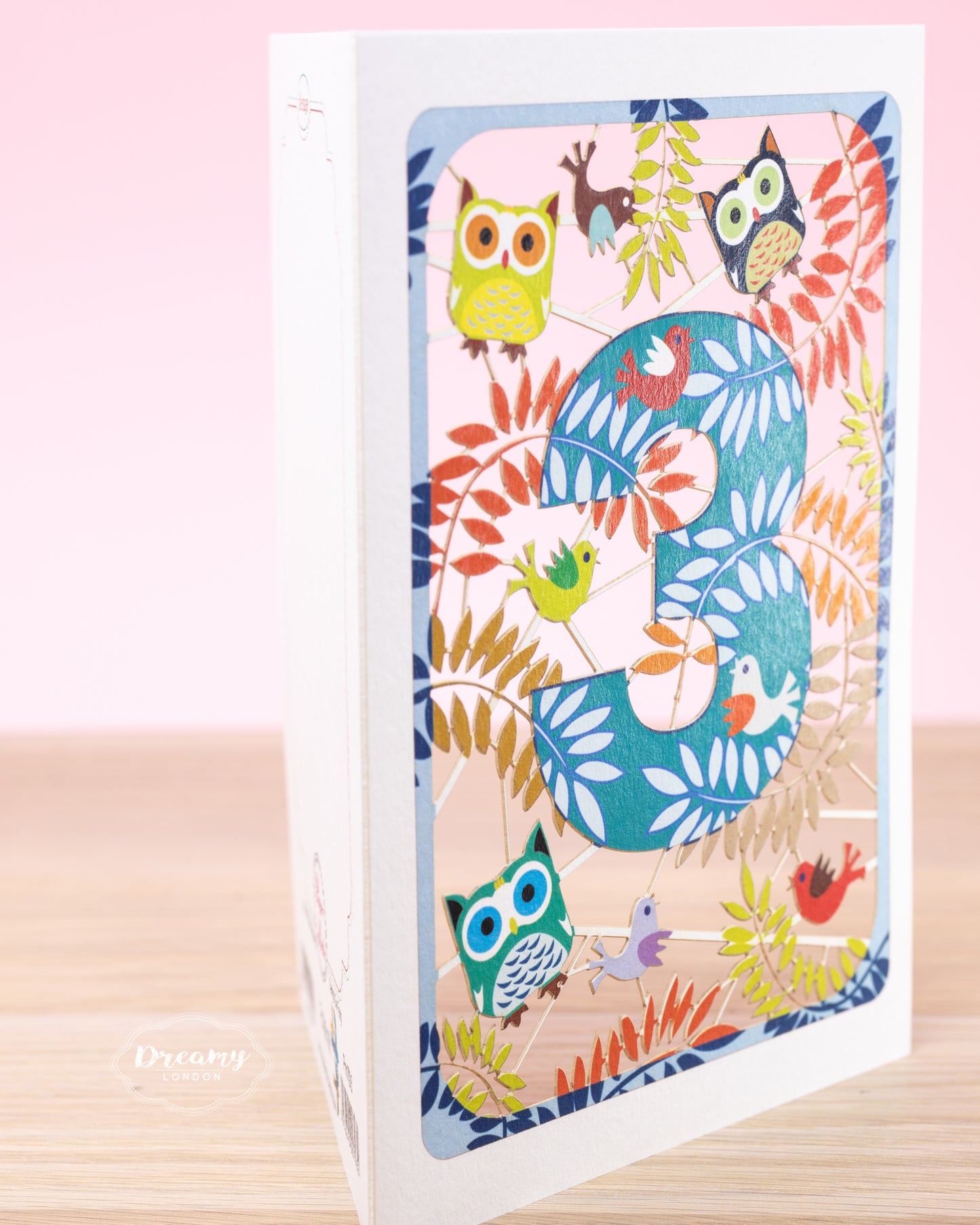 3rd Birthday Card Owls Laser Cut - dreamylondon