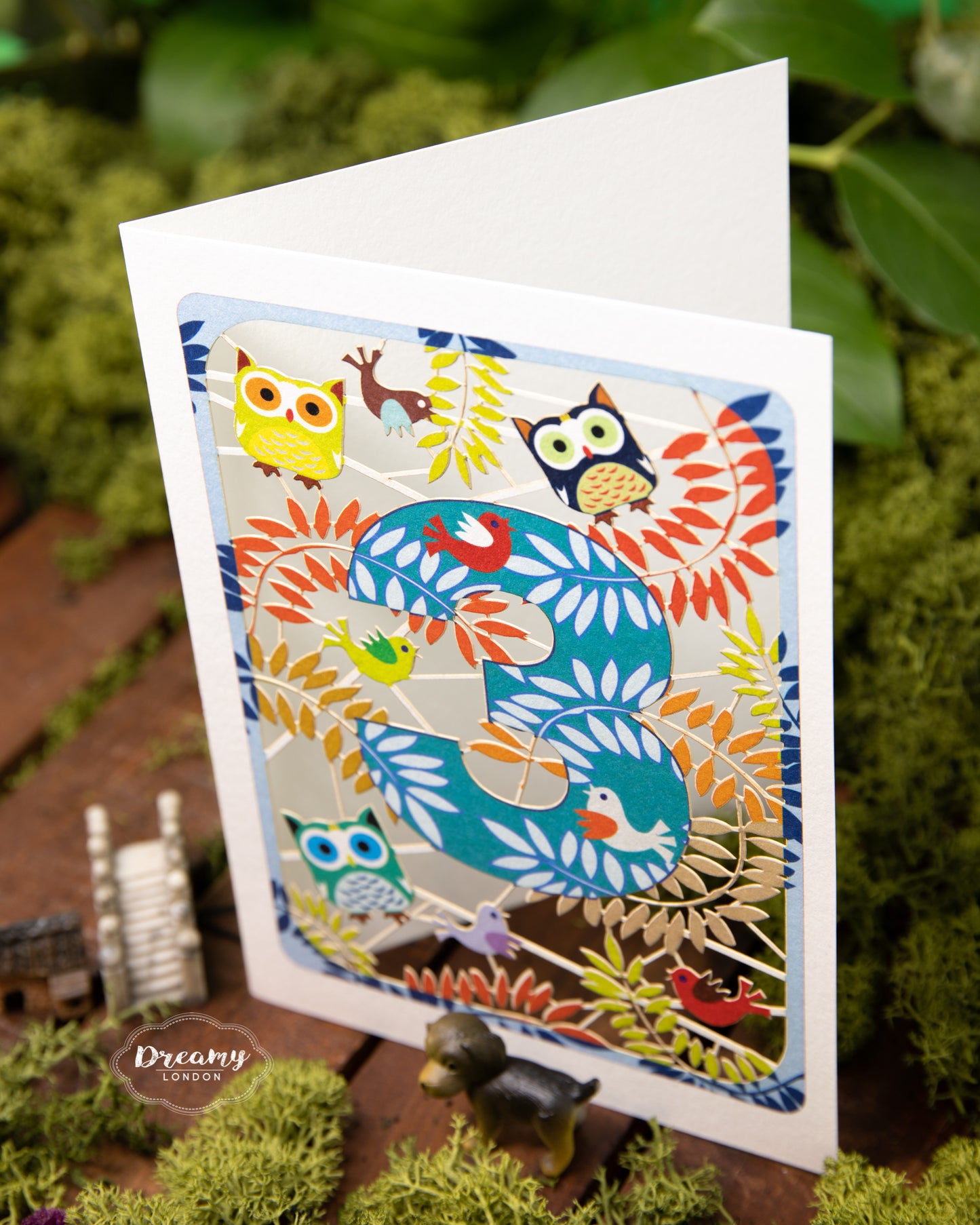 3rd Birthday Card Owls Laser Cut - dreamylondon