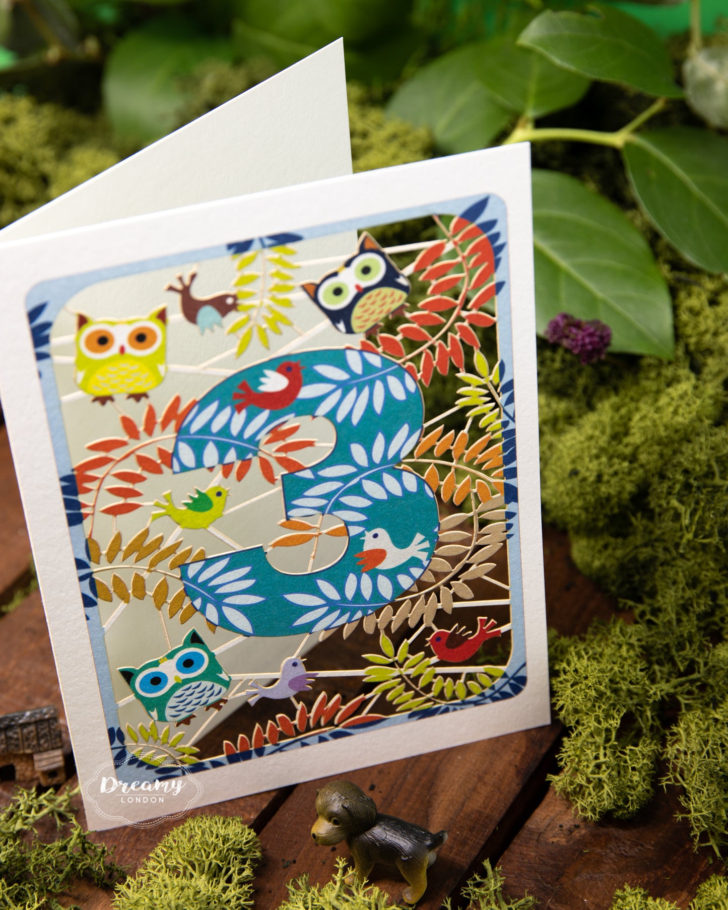 3rd Birthday Card Owls Laser Cut - dreamylondon