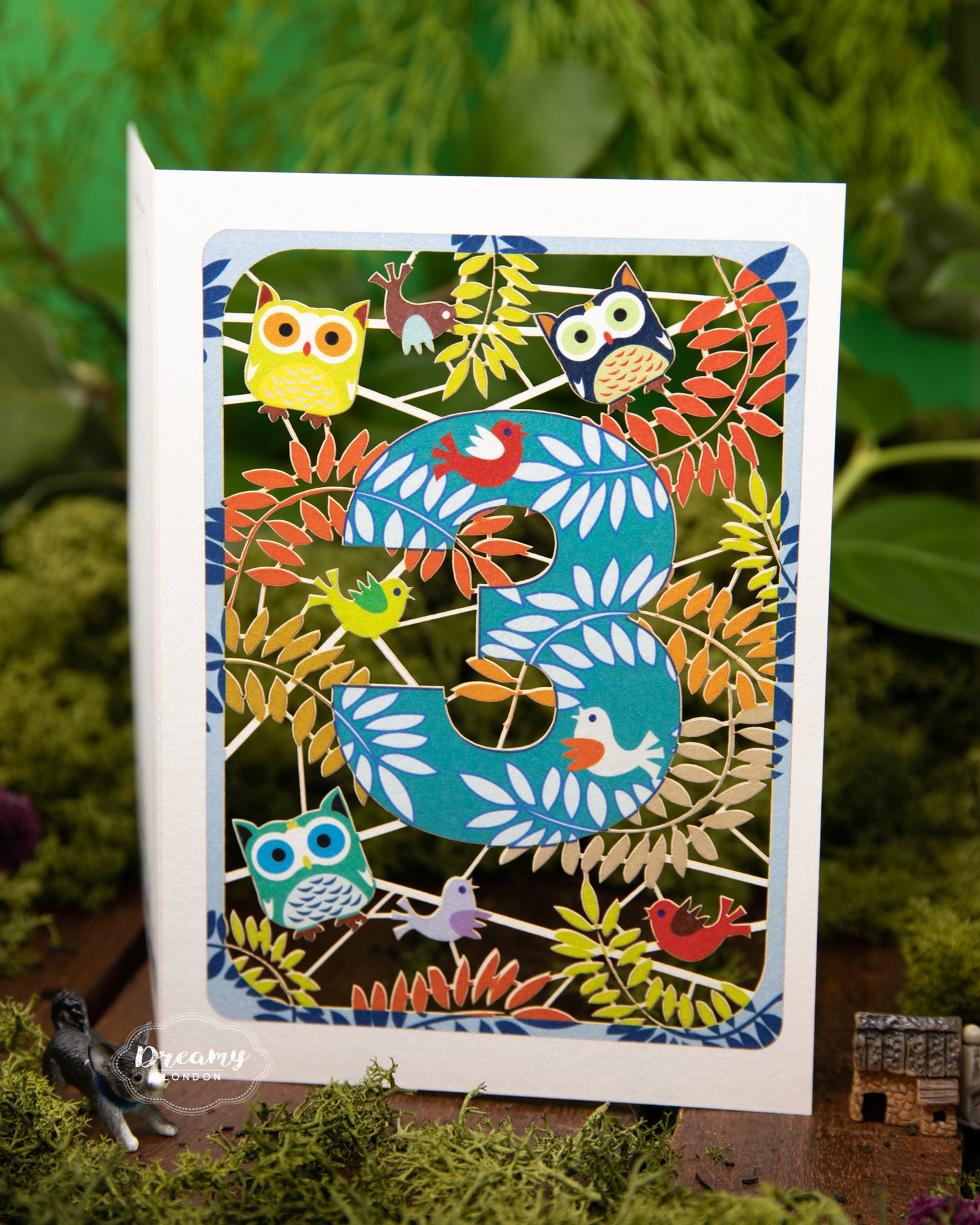 3rd Birthday Card Owls Laser Cut - dreamylondon