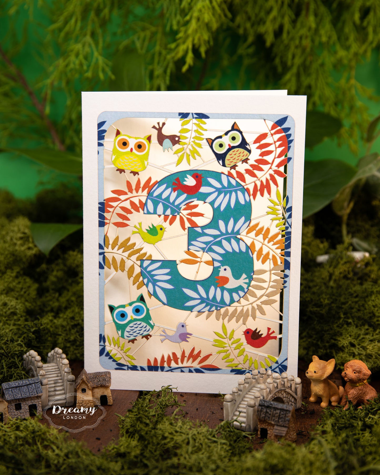 3rd Birthday Card Owls Laser Cut - dreamylondon