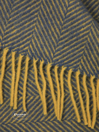 Egg Blue & Mustard Herringbone Pure Wool Blanket