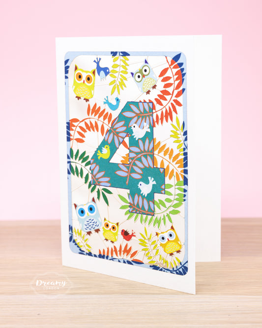 4th Birthday Card Owls Laser Cut - dreamylondon