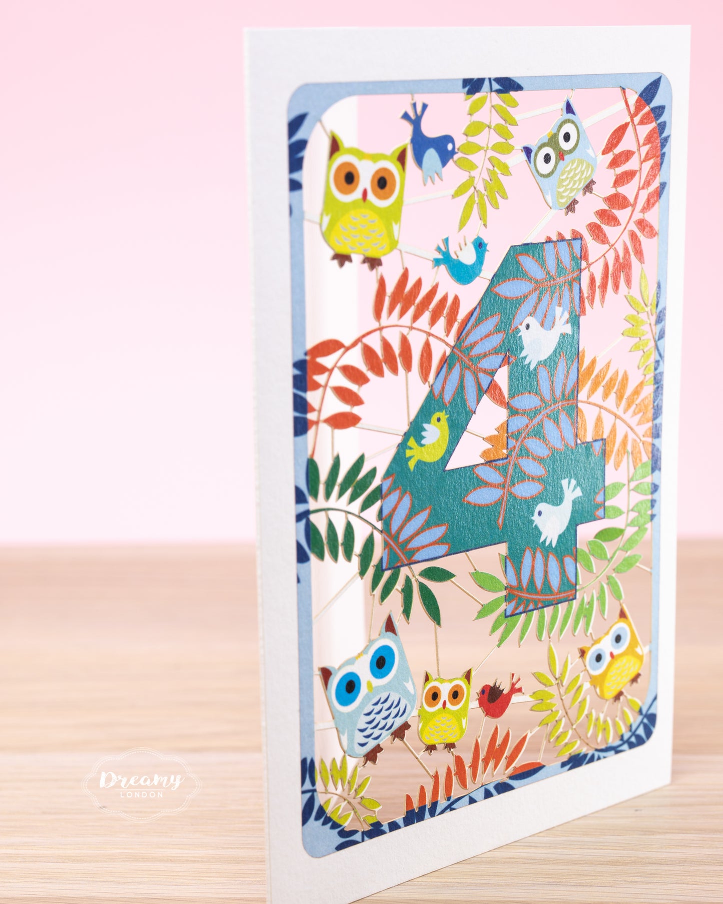 4th Birthday Card Owls Laser Cut - dreamylondon