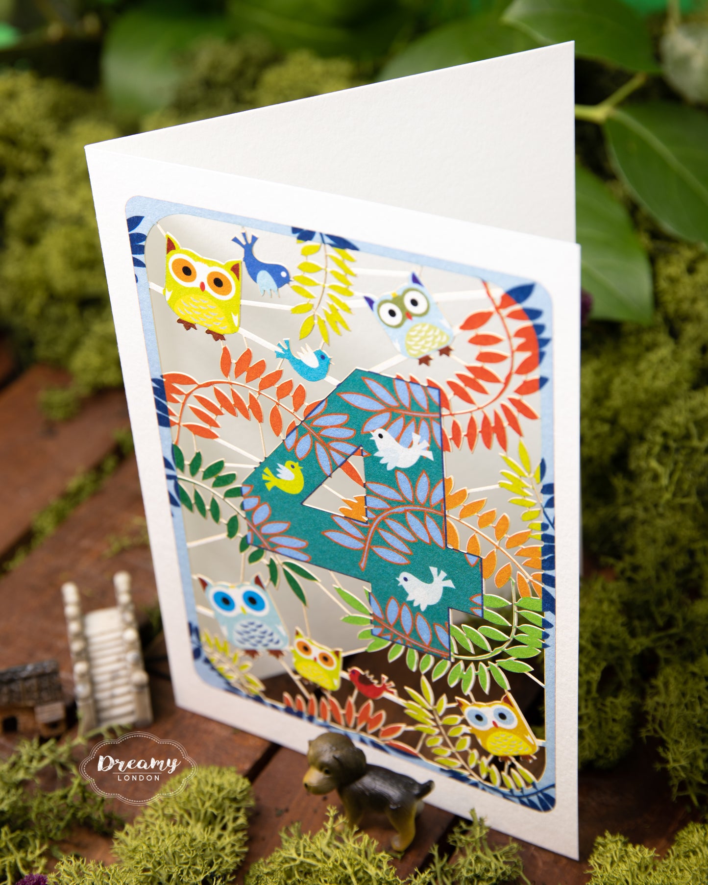 4th Birthday Card Owls Laser Cut - dreamylondon
