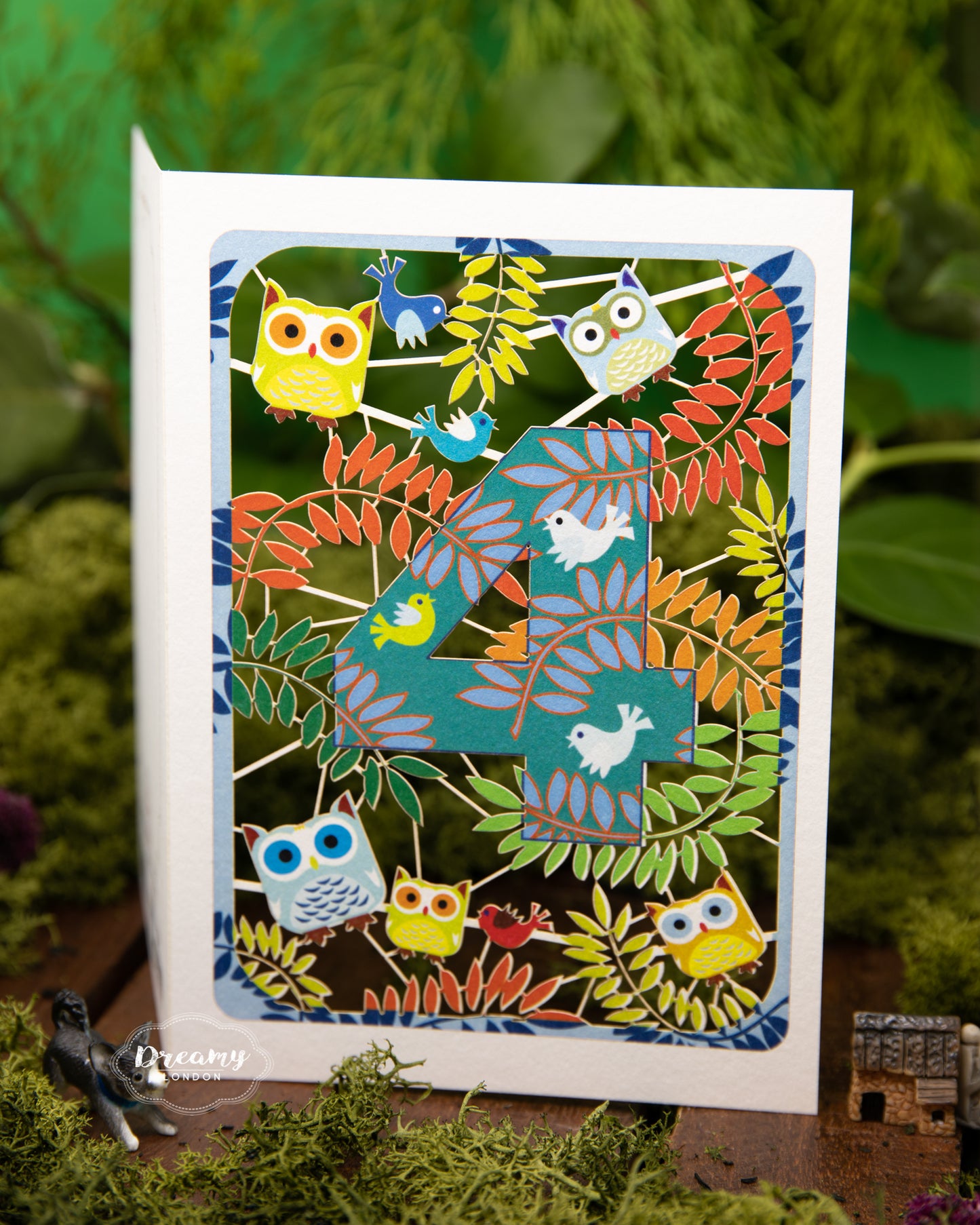 4th Birthday Card Owls Laser Cut - dreamylondon