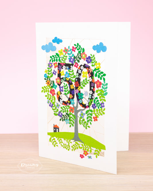 50th Tree of Life Birthday Card - dreamylondon