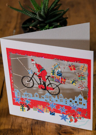 Santa On Bike Christmas Card