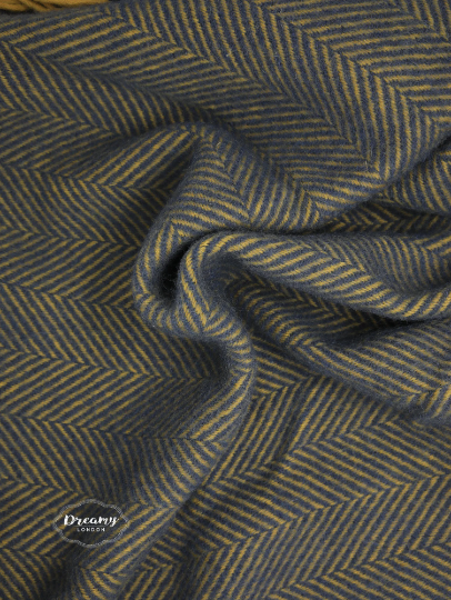 Egg Blue & Mustard Herringbone Pure Wool Blanket