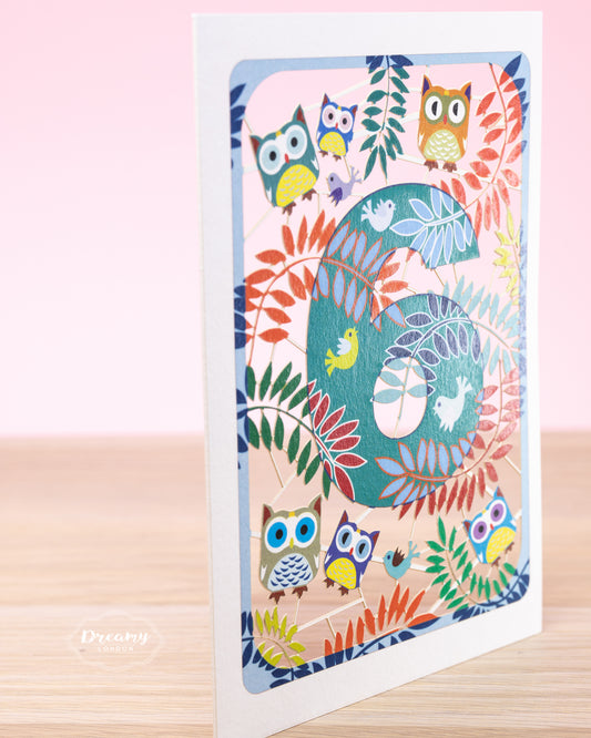 6th Birthday Card Owls Laser Cut - dreamylondon