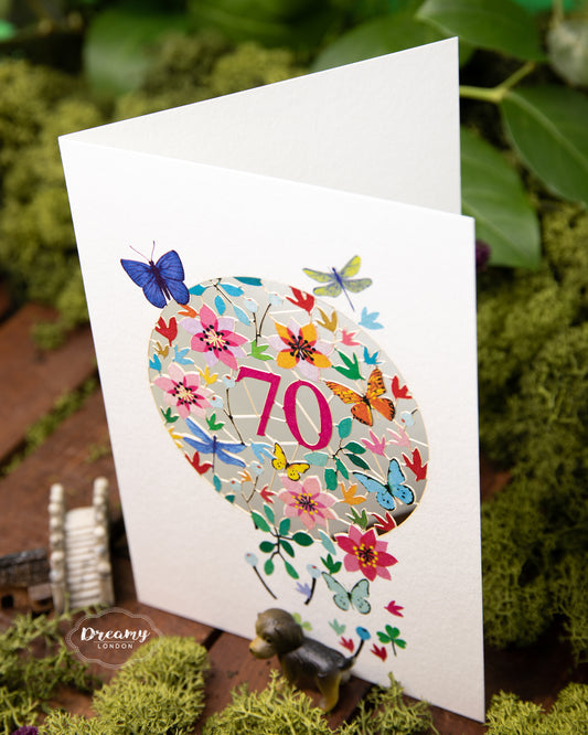 70th Butterflies Birthday Card - dreamylondon