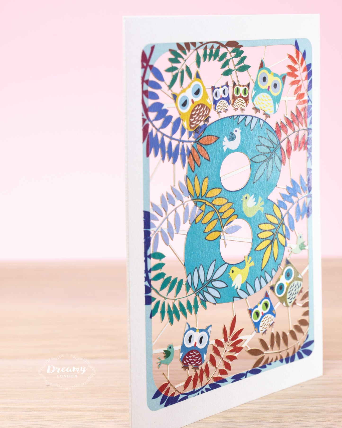 8th Birthday Card Owls Laser Cut - dreamylondon