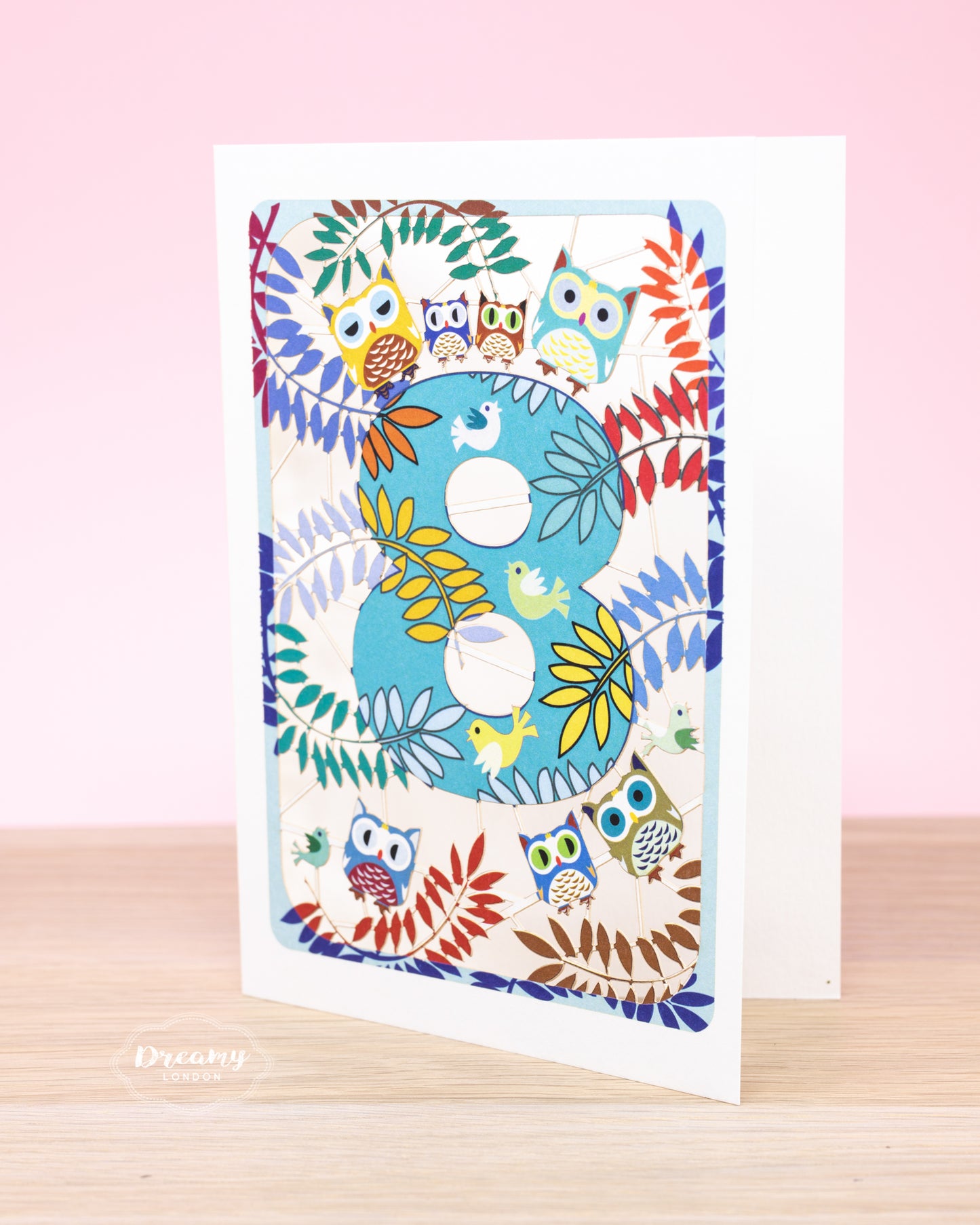 8th Birthday Card Owls Laser Cut - dreamylondon