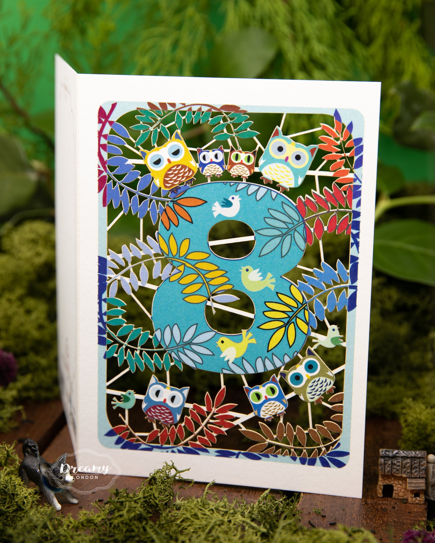 8th Birthday Card Owls Laser Cut - dreamylondon
