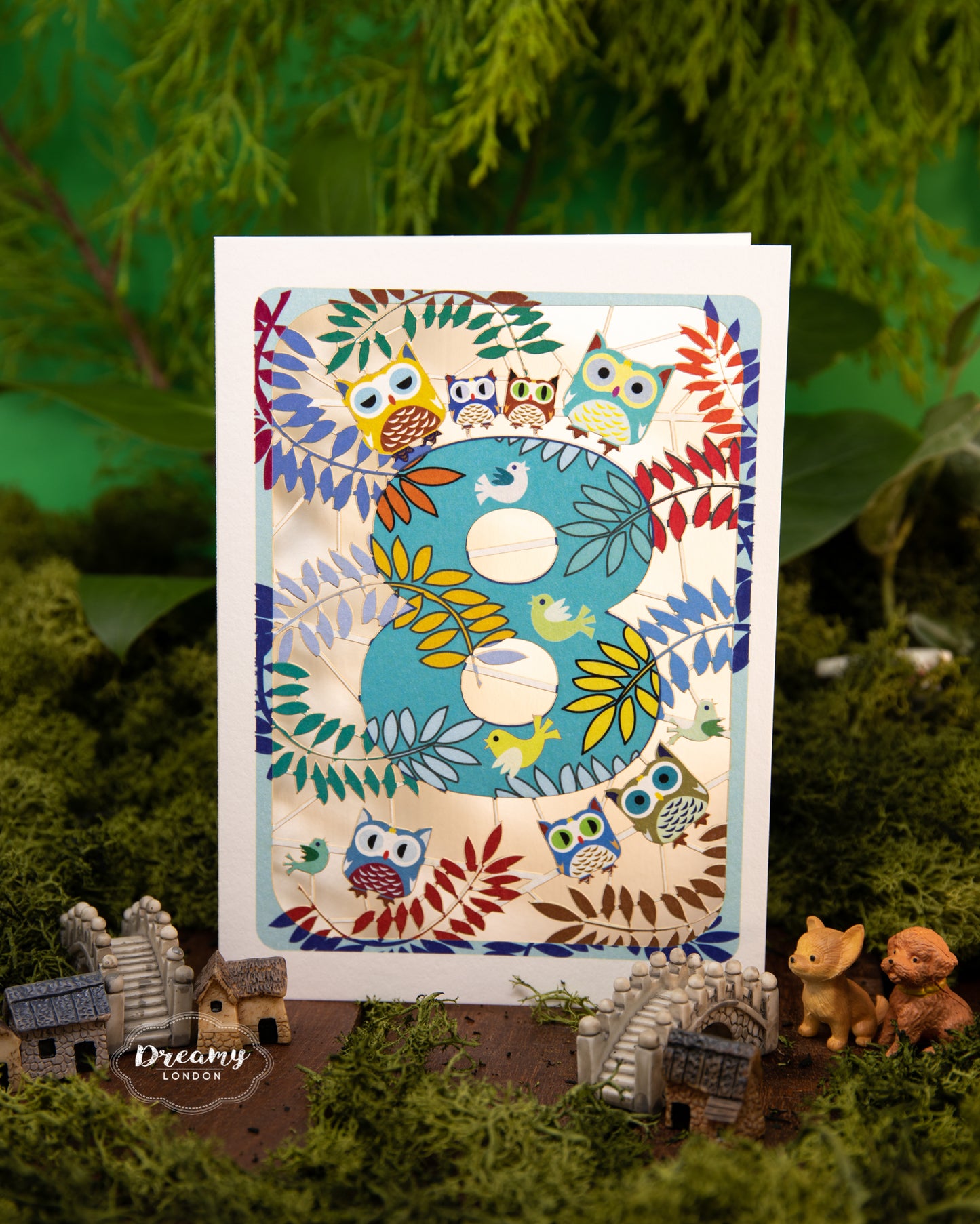 8th Birthday Card Owls Laser Cut - dreamylondon