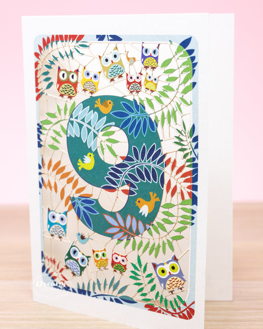 9th Birthday Card Owls Laser Cut - dreamylondon