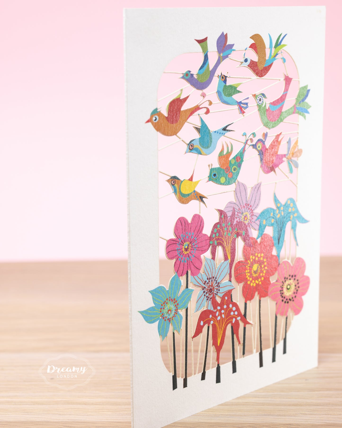Floral Garden with Colourful Birds Laser-cut Greeting Card, Garden Birds Card, Greeting Card for Any Occasion - Made in England - Dreamy London