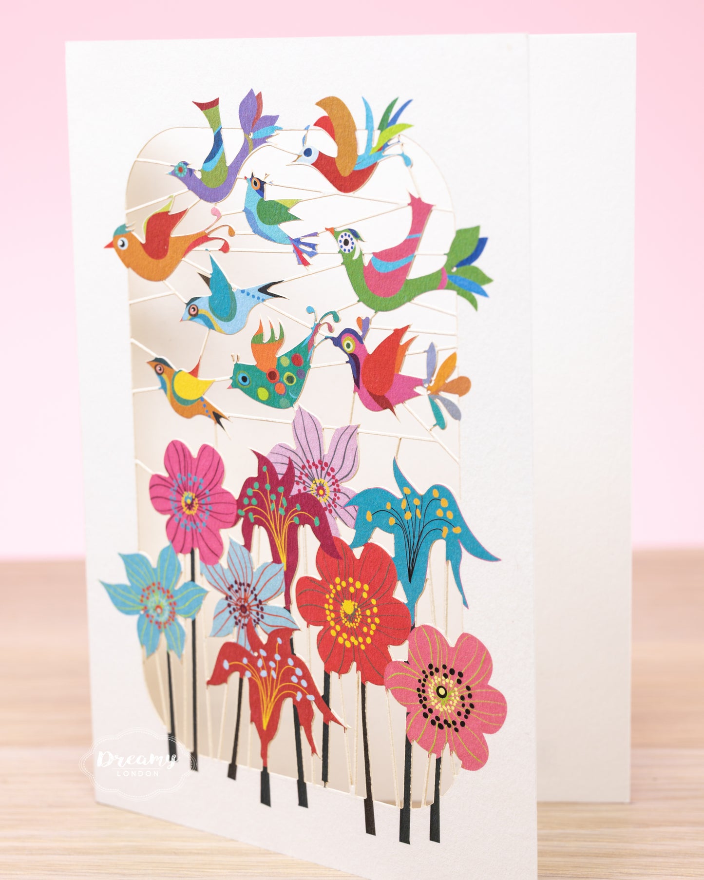 Floral Garden with Colourful Birds Laser-cut Greeting Card, Garden Birds Card, Greeting Card for Any Occasion - Made in England - Dreamy London