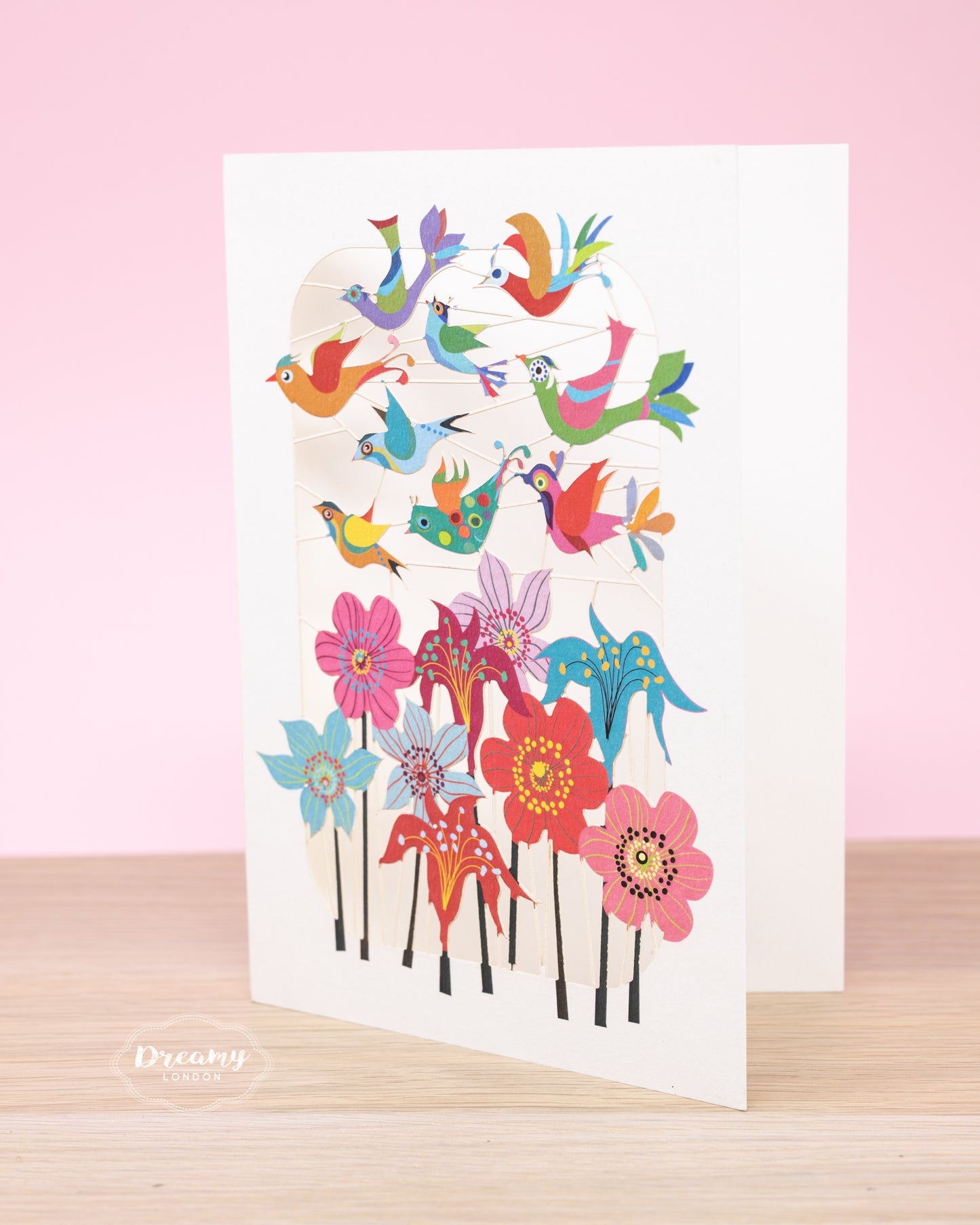 GardeFloral Garden with Colourful Birds Laser-cut Greeting Card, Garden Birds Card, Greeting Card for Any Occasion - Made in England - Dreamy Londonn Birds Laser Cut Card - dreamylondon