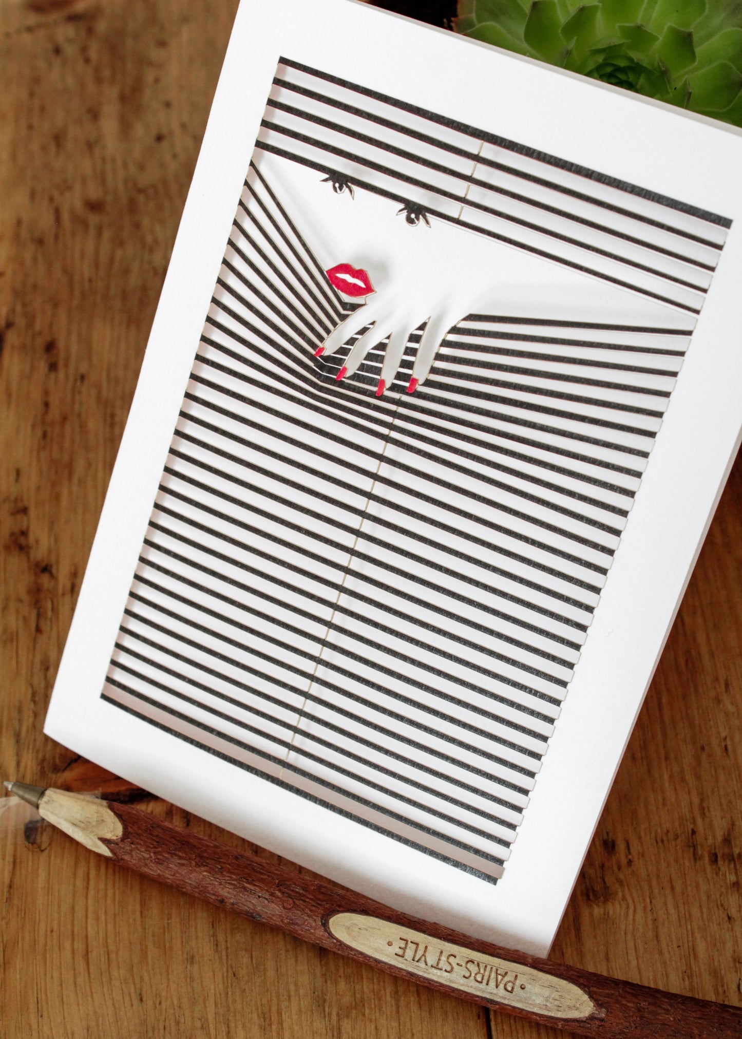 lady voyeur peeking into the blinds lasercut greeting card - dreamylondon