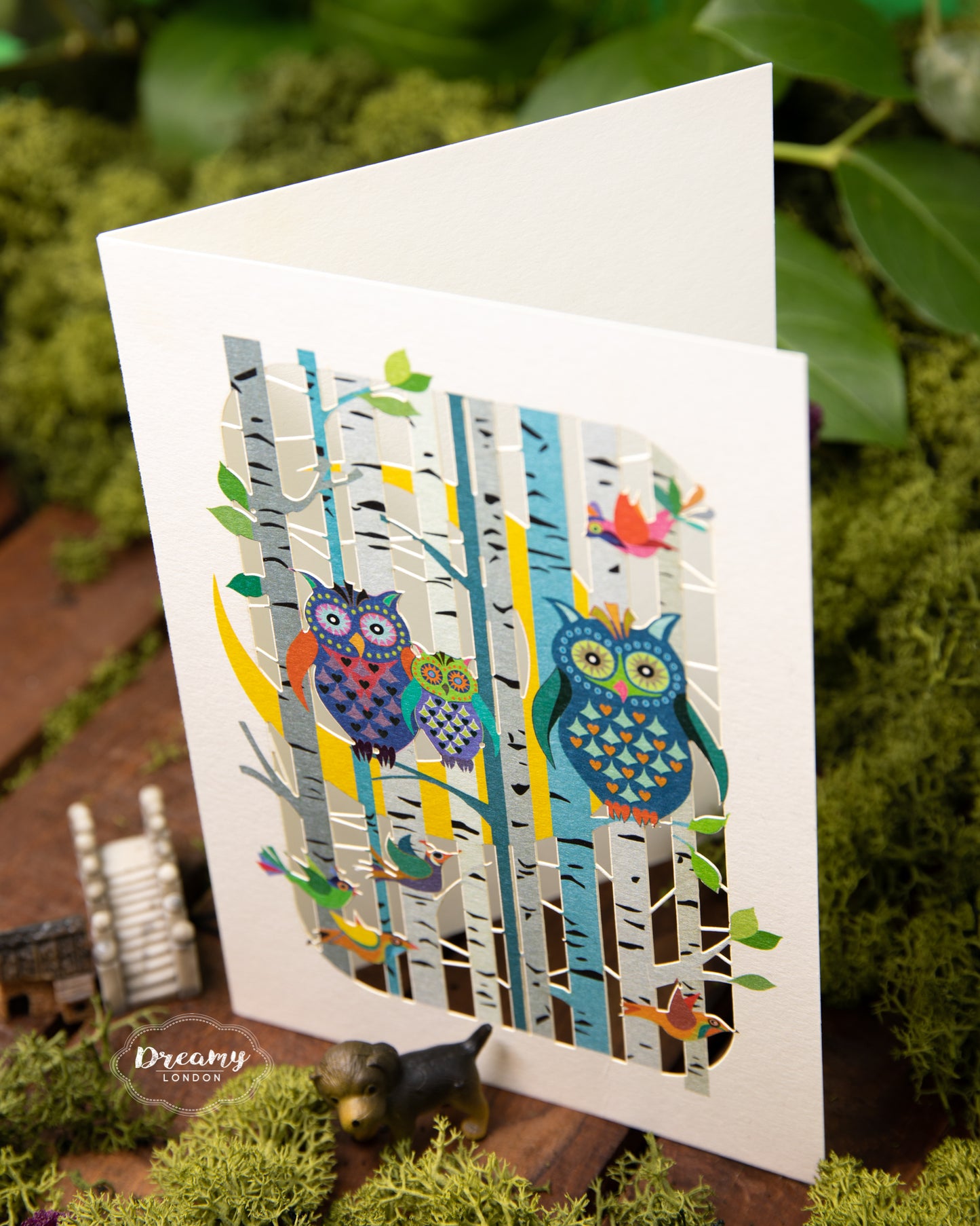 family of owls design birthday card, lasercut - dreamy london