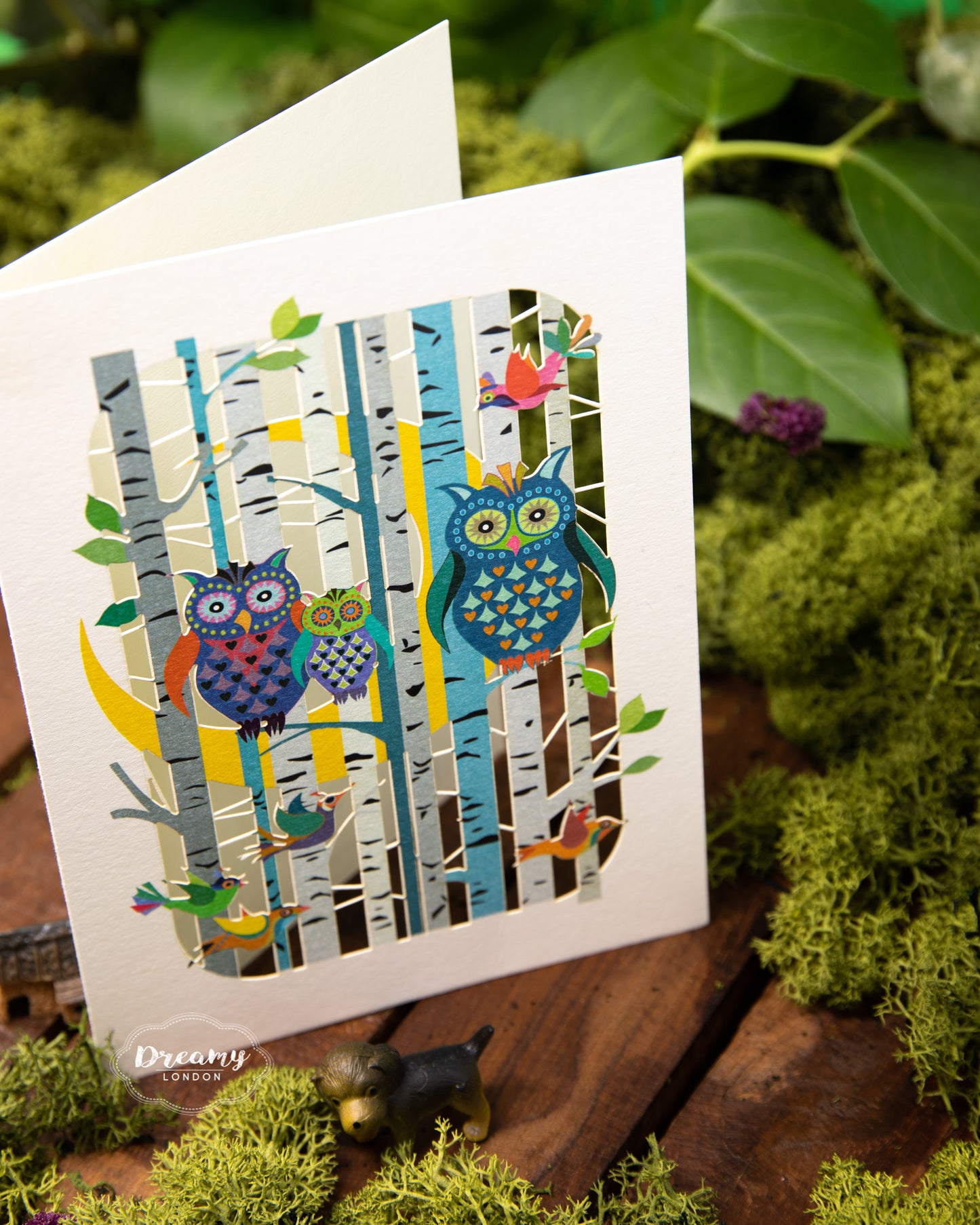 family of owls design birthday card, lasercut - dreamy london