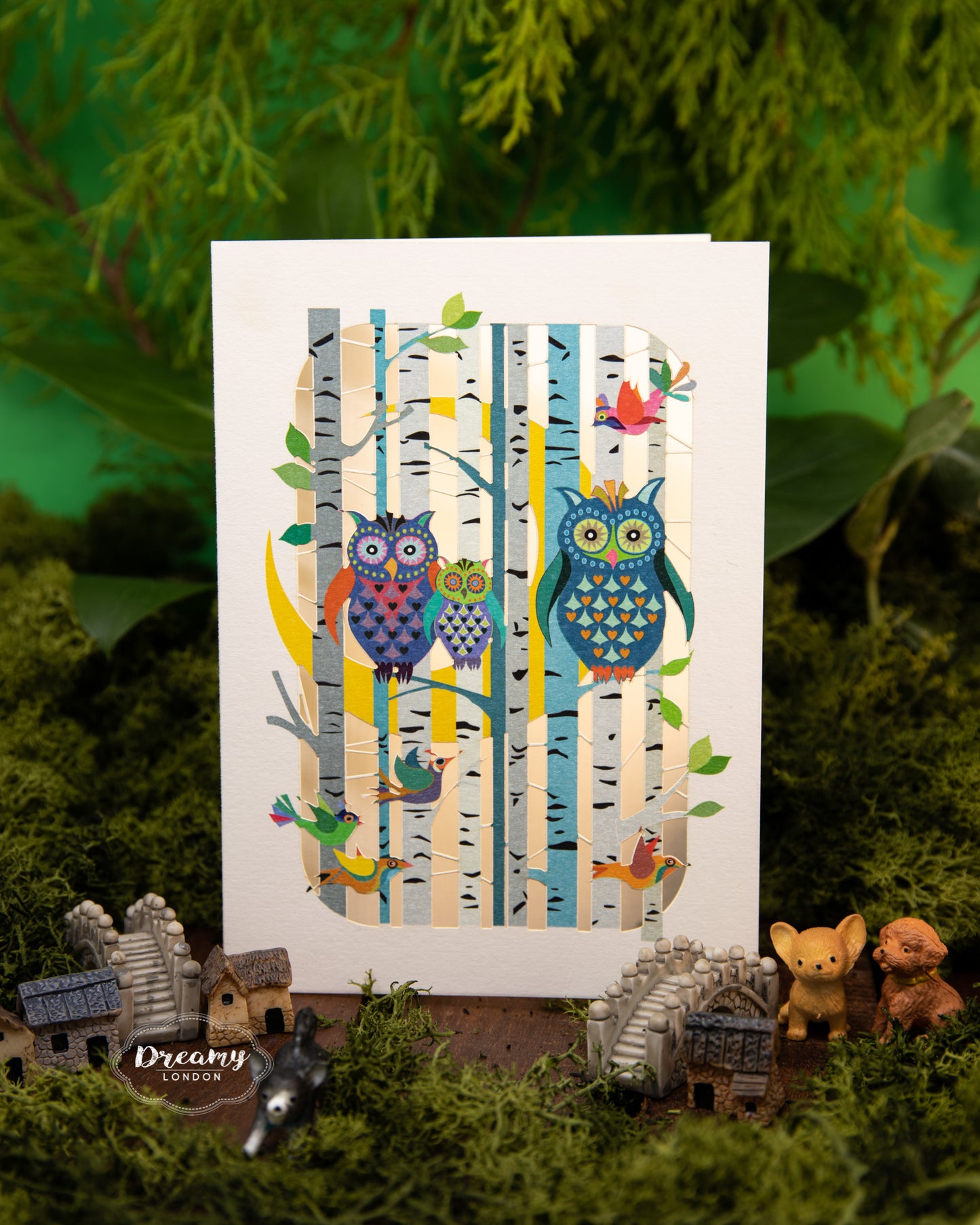 family of owls design birthday card, lasercut - dreamy london