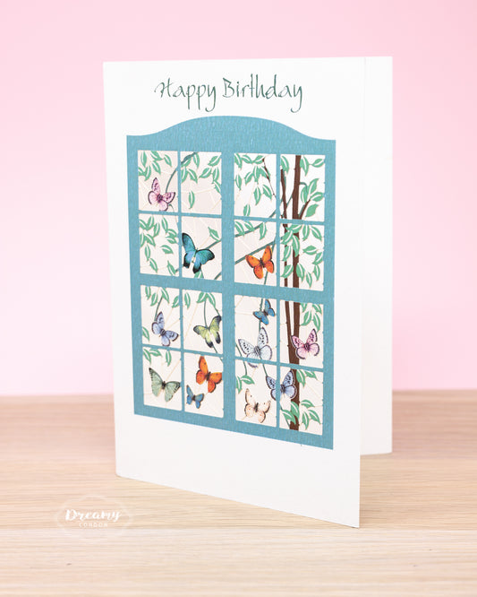 Butterflies Window Birthday Card - dreamylondon