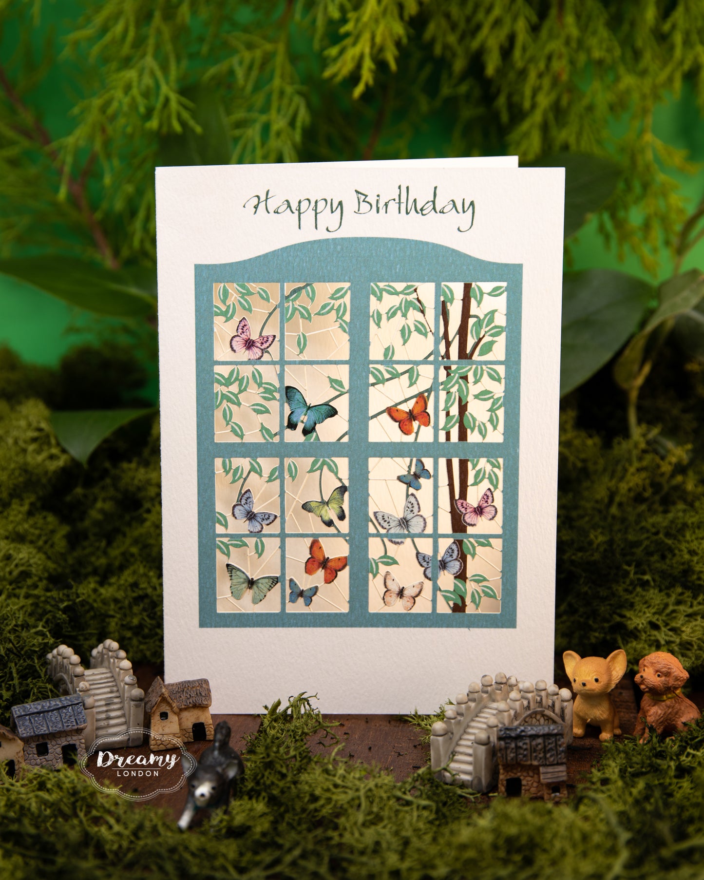 Butterflies Window Birthday Card - dreamylondon