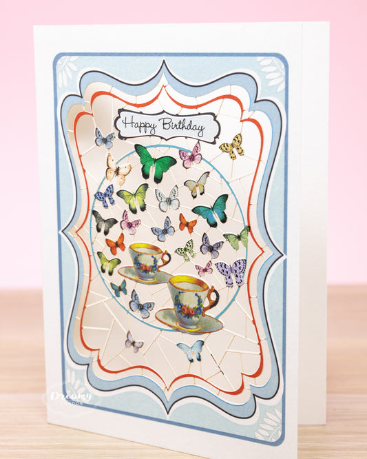 Butterflies and Birthday Tea Card - dreamylondon