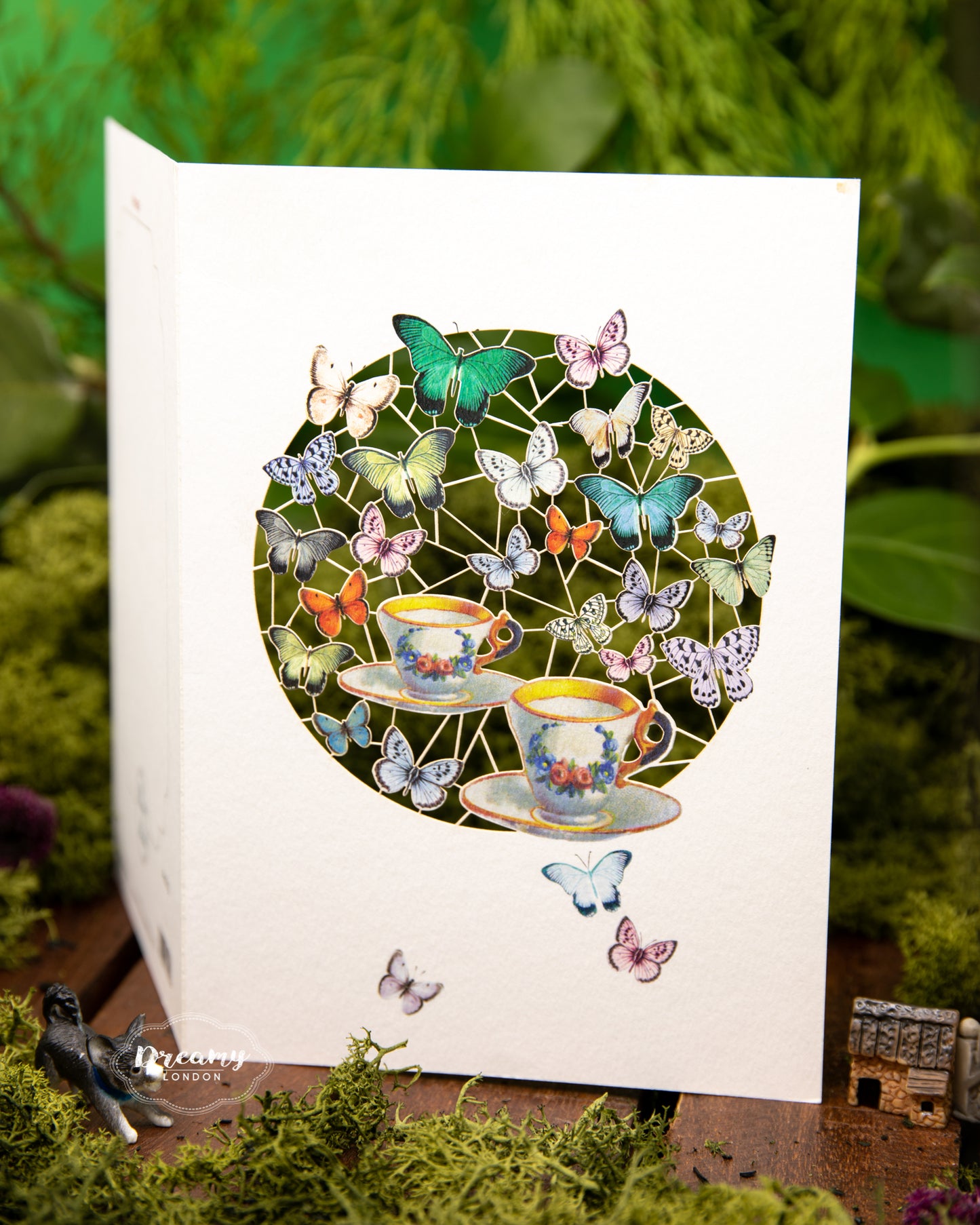Butterflies and Tea Laser Cut Card - dreamylondon