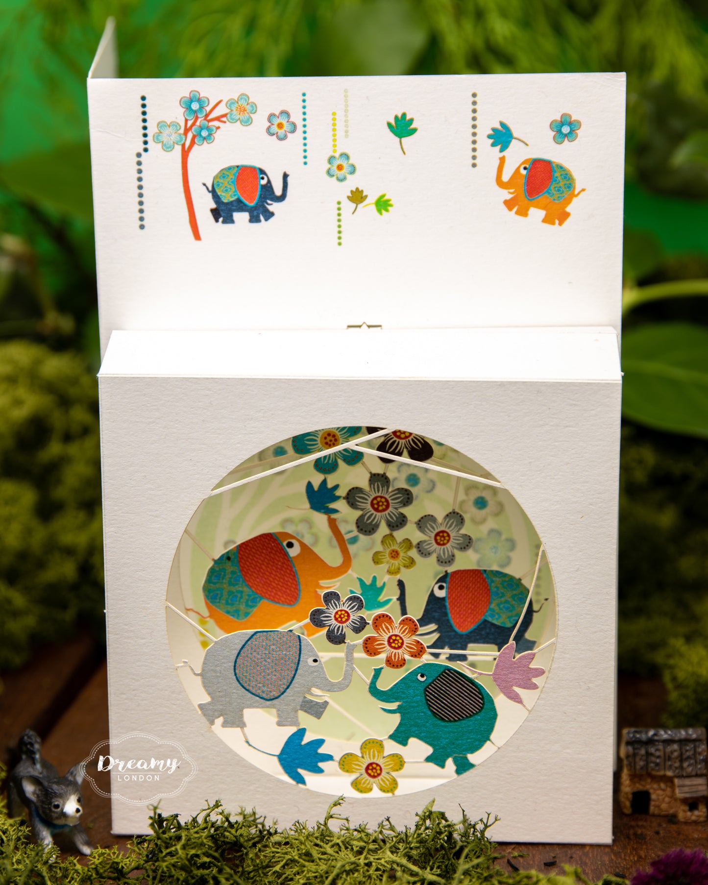 Elephants in Box Blank Greeting Card, card for kids, kids birthday card, pop up card - dreamylondon