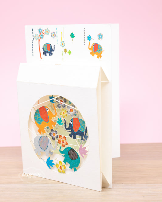 Elephants in Box Blank Greeting Card, card for kids, kids birthday card, pop up card - dreamylondon