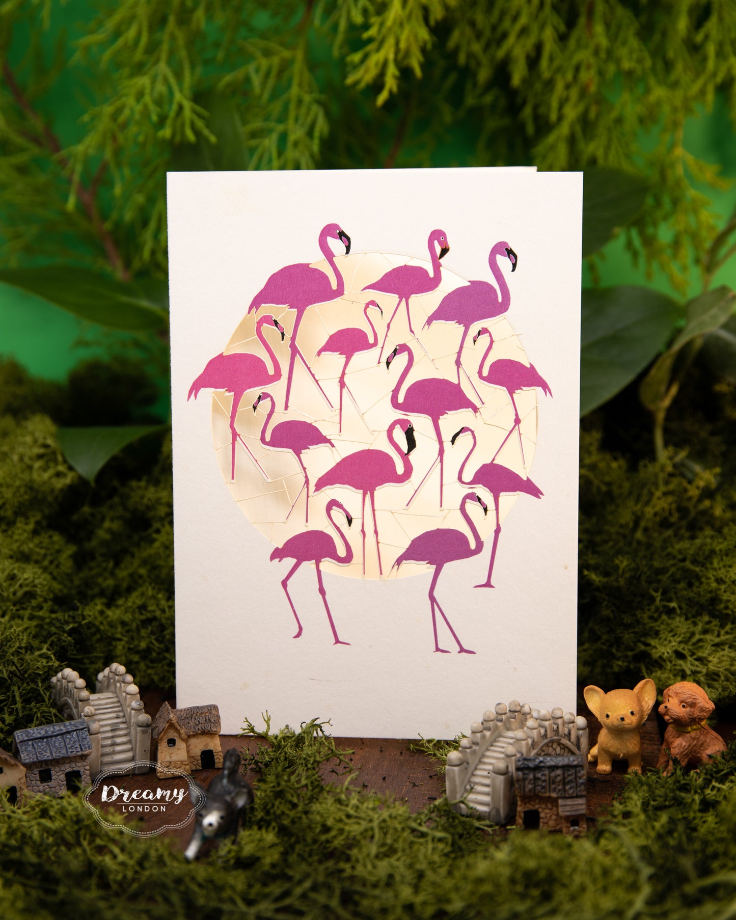 Flamingos Greeting Card, Tickled Pink Greeting Card - Made in England - Dreamy London