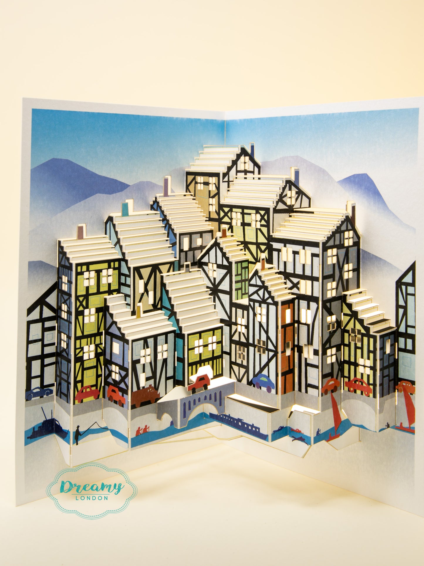 Tudor Houses Pop up Christmas Card