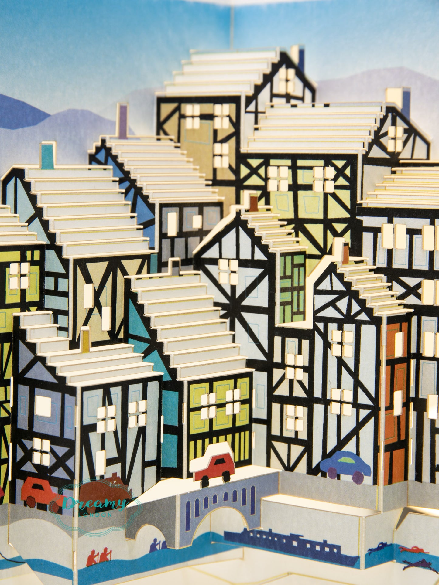 Tudor Houses Pop up Christmas Card