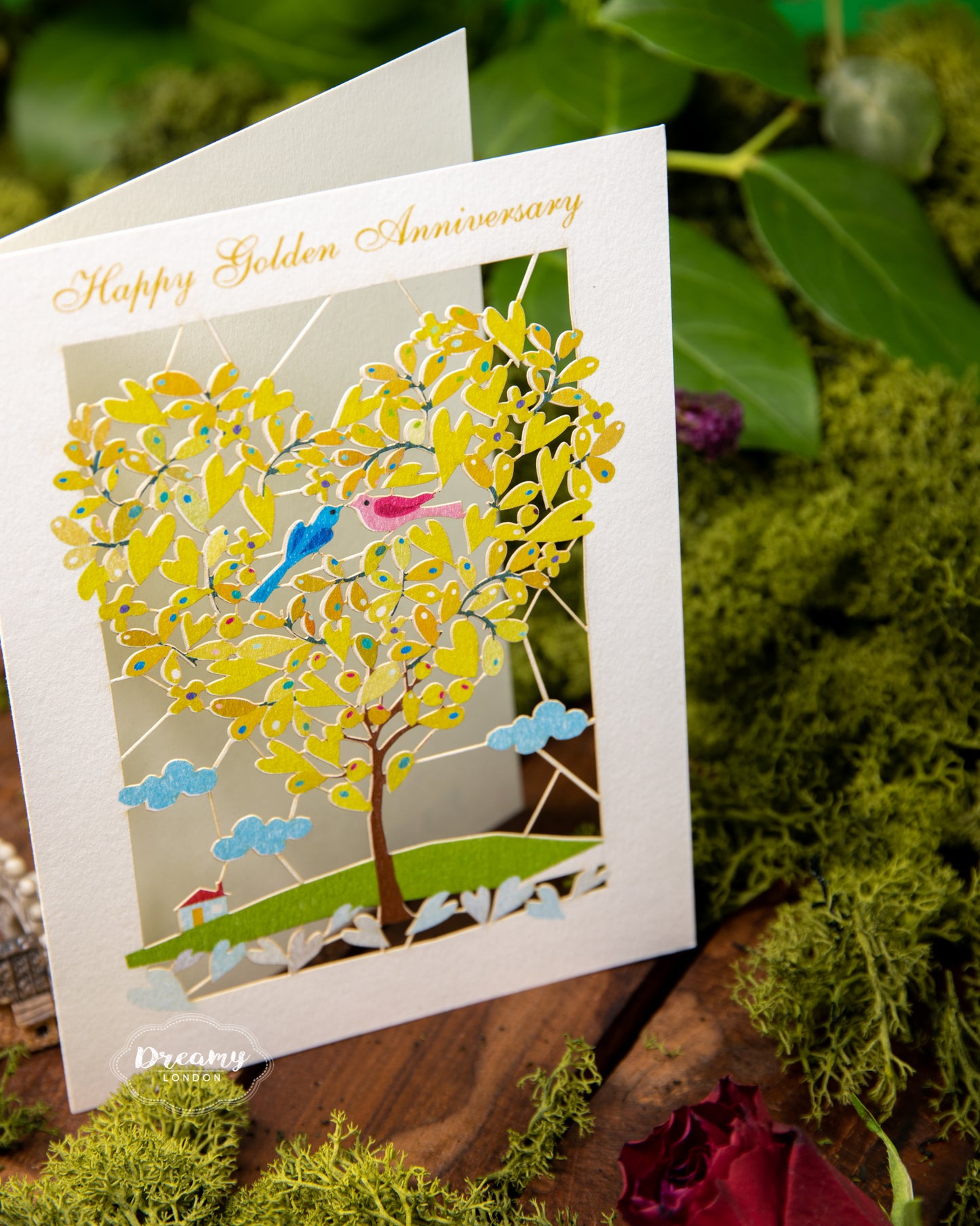 Golden Anniversary Love Birds Card - dreamylondon